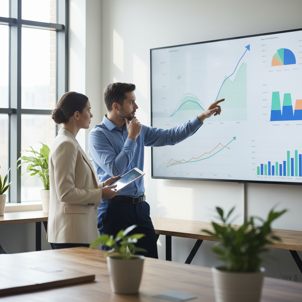 Equipo analizando crecimiento organico, ranking y tendencias SEO en una pantalla