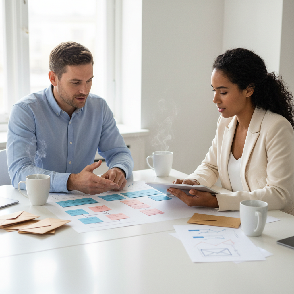 Equipo planificando automatizaciones de email marketing, segmentos y retencion en una reunion de trabajo
