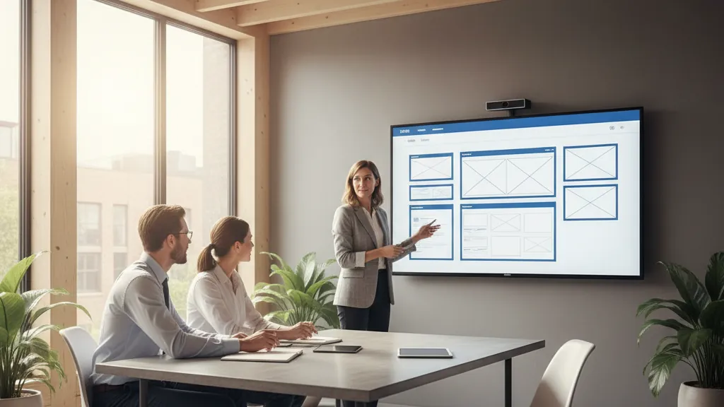 Reunión profesional entre diseñador web y cliente revisando wireframes en Córdoba