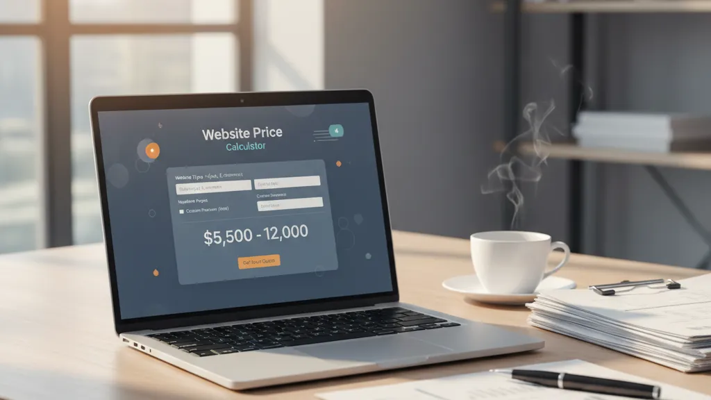 Escritorio profesional con cálculos de presupuesto para una página web en Córdoba